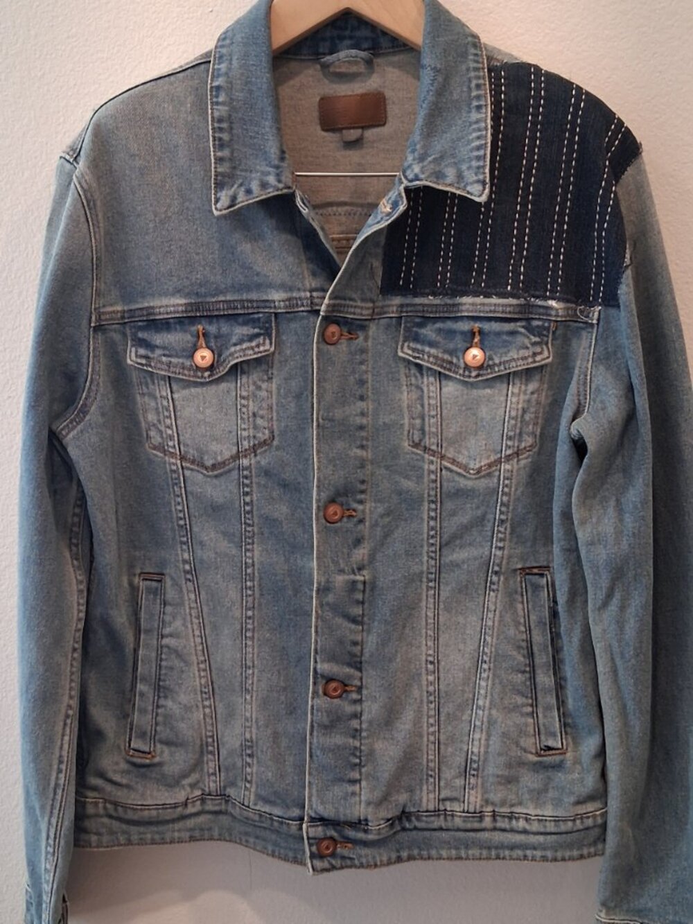 Upcycled ASOS Denim Jacket Sashiko Boro Patchwork Corduroy Hand Stitched Mens L